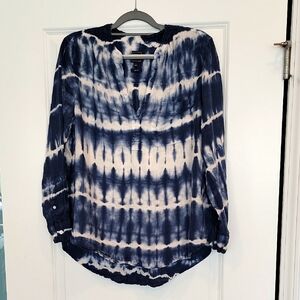 Gap Women's Blue & White 100% Linen Popover Longsleeve Blouse Size Large